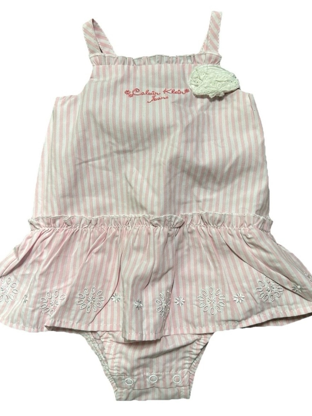 NWT Baby Calvin Klein White Pink Striped Tank Top One Piece Size 6-9 Months